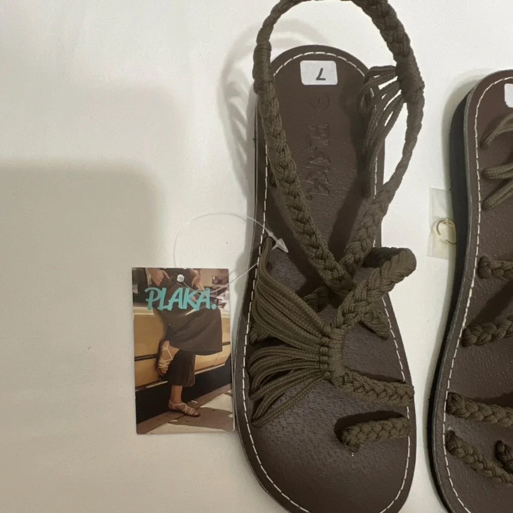 Plaka Strappy Sandals Women Size 7 Brown Braided Boho Chic Style‎ Casual